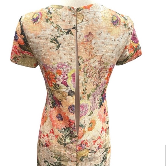 Tory Burch Cream/Peach Multi Kaley Floral Tweed Crew Neck Short Sleeve Dress (2) - Picture 8 of 13